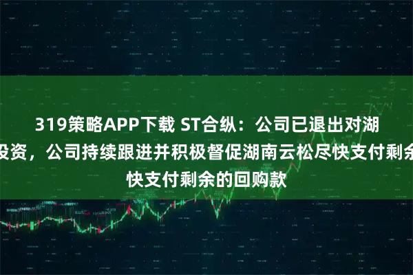 319策略APP下载 ST合纵：公司已退出对湖南云松的投资，公司持续跟进并积极督促湖南云松尽快支付剩余的回购款